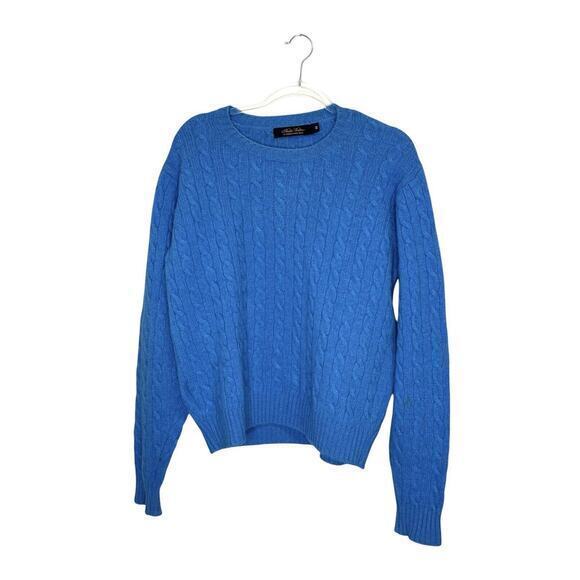 BROOKS BROTHERS Men’s M‎ 100% Wool Cableknit Crewneck Sweater Blue Made in USA - Picture 1 of 5
